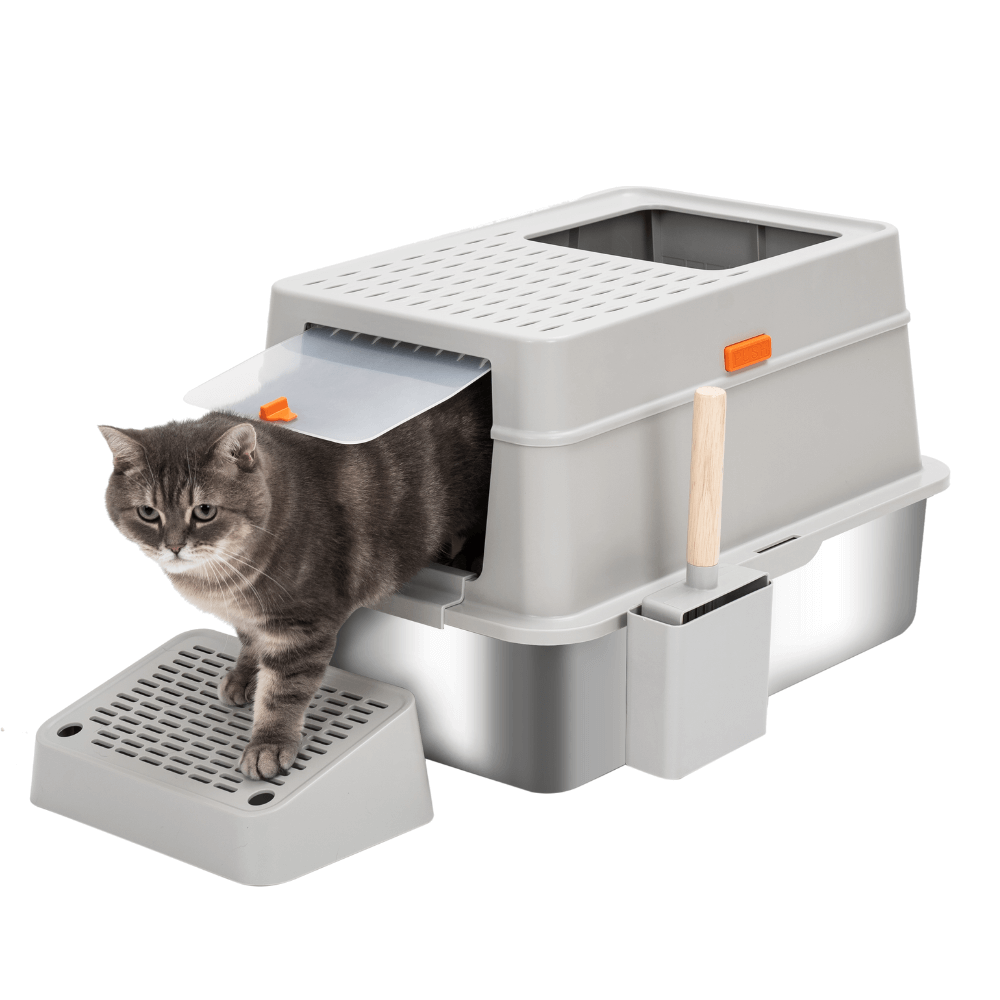 Full Enclosed Stainless Steel Litter Box with Lid and Two Entrance